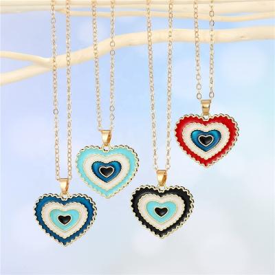 China Vintage Y2k Jewelry BOHEMIA Multi Layer Wave Love Heart Enamel Pendant Necklace For Women Colorful To Contrast Oil Drop Necklaces for sale