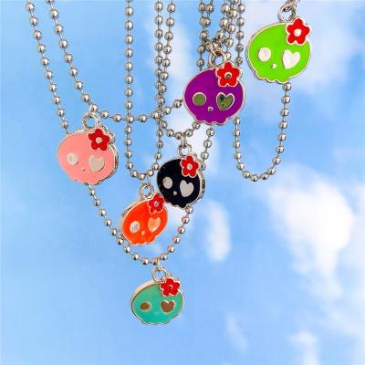 China TRENDY Creative Skeleton Enamel Flower Jewelry Fashion Pendant Necklace For Women Colorful Oil Bead Chain Drop Necklaces for sale