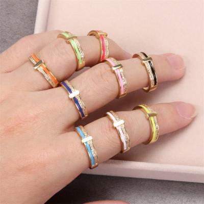 China Fashion Trendy Minimalist Trendy Colorful Geometric Ring Gold Plated Open Finger Zircon Jewelry Enamel Y2k Knuckle Rings Stackable for sale