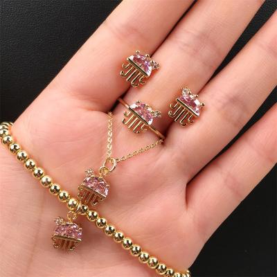 China FASHIONABLE New Arrival Marine Animal Jewelry Set Mini Zircon 4pcs Pendant Necklace Stud Earrings Ring Bracelet Fashion Gold Plated Set for sale