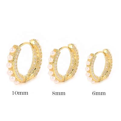 China TRENDY Pearl Micro Inlaid Zircon Around Circle Earrings For Women Girls 925 Sterling Silver Circle Earrings Cz Huggie Earring Jewelry for sale