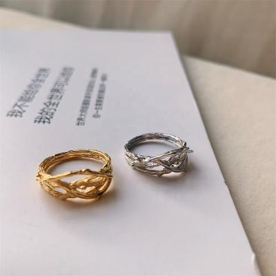 China TRENDY Fashion Minimal Simple Jewelry For Women Korean Irregular Texture Ring s925 Sterling Silver Gold Plated Open Adjustable Rings for sale