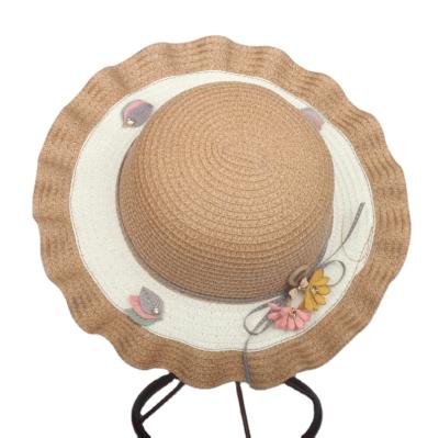 China Wholesale Eco-Friendly Kids Rowing Sun Hat Bow Decorated Flat Surface Straw Round Summer Beach Knitted Straw Hat for sale