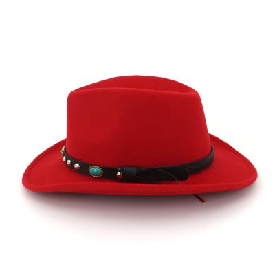 China Fashionable Cowboy Hat Women Unisex Fedora Hats Wool Felt Fedora Wide Brim Elegancy Warmth Plush Customizable Stain for sale