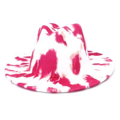 China Wholesale Colorful Dye Panama Brim Tie Fedora 2021 High Quality Unisex Fedora Felt Hat Women Wide Fashion for sale