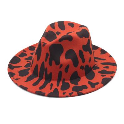 China Panama Felt Fedora Hat Women's Beach Hat Four Seasons Fedora Wholesale Leopard Print Woolen for sale