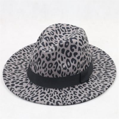 China Fedora Men Women Vintage Wide Brim Jazz Trilby Flat Top Hats Felt Hat Leopard Fashion Winter Outdoor Travel Brim Hats for sale