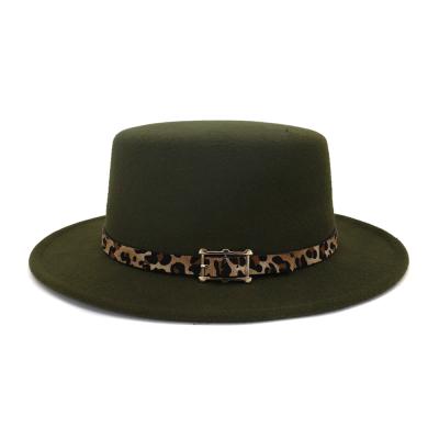 China Plush Fashion Design Fedora Hats With Leopard Belt Women Cowboy Wool Vintage Women Fedora Felt Hat Wide Brim for sale