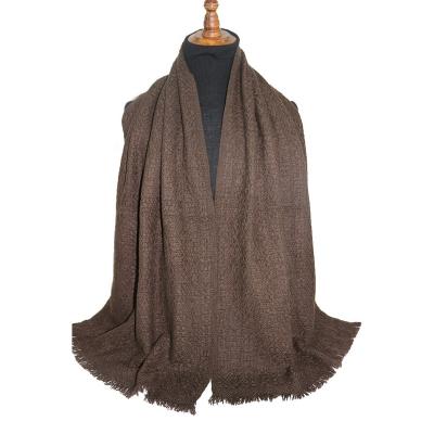 China Low Price Simple Winter Manufacturing Factory Warm Thick Soft Brown Yaks Wool Scarf for sale