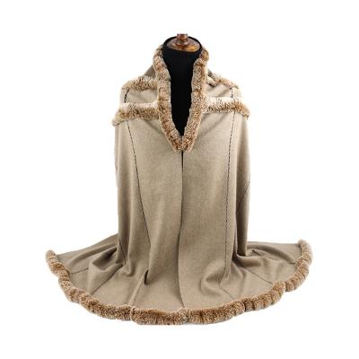 China Scarf With Fur Trim Luxury Scarf With Fur Trim Wool Scarf Shawl Winter Women Shawl for sale