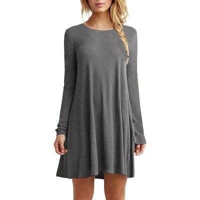 China Fashion Women Breathable Casual Dresses , Custom Plain Dyed 100% Cotton Long Sleeve T Shirt Dress for sale