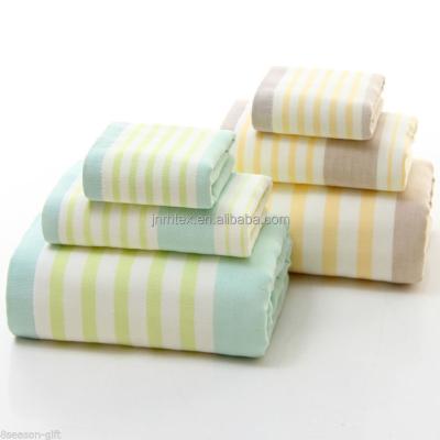 China High Quality Compressed Stripe Design High Quality 100% Cotton Towel Set China Factory for sale