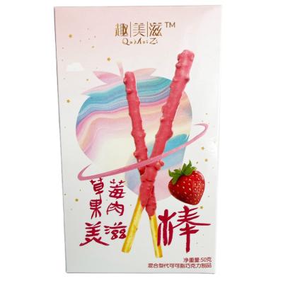 China CONFECTIONERY STRAIGHT FOR EAT. COOKIE CHOCOLATE COVERED STICK WITH REAL STRAWBERRY DRIED FRUIT 50G /BOX for sale