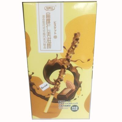 China CONFECTIONERY STRAIGHT FOR EAT. COOKIE DARK CHOCOLATE COVERED STICK WITH ALMOND 50G for sale