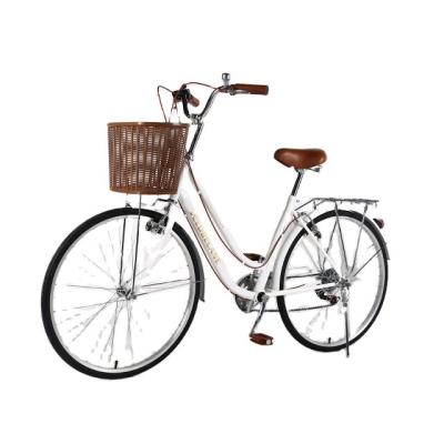 China 26 Inch City Bike Lady City Bike With Basket Iron Semi-aluminum Three-finger Brake Handle for sale