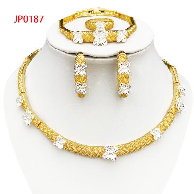 China hot sale 4pcs/set latest leaf shape four charm jewelry sets fashion wedding indian bridal gold plated jewelry set for sale