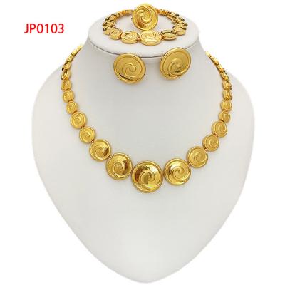 China Exquisite Ring Jewelry Set Circle Women Earrings Necklace Chain Pendant Gold 4pcs/set Wedding Jewelry Set for sale