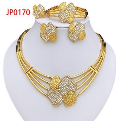 China 4pcs/set Unique Design Four Leaf Necklace Earring Jewelry Women Girls Sets 24k Gold Plated Fine Jewelry Set for sale