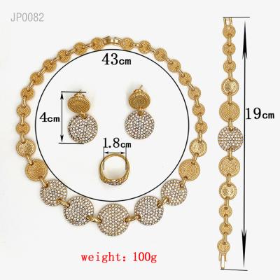 China 4pcs/set Luxury Gold Plated Crystal Bridal Jewelry Sets Dubai Trendy Hollow Out Circle Jewelry Sets For Wedding Party for sale