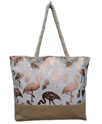 China Beach Style FREE SAMPLE Flamingos Printed Tote Bag Canvas Large Capacity Woman Handbag Female Shopping Casual Shoulder Bag for sale