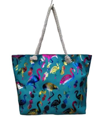 China Wholesale Beach Style FREE SAMPLE Beach Bag With Large Volume Elegant Gold Flamingo Pattern for sale