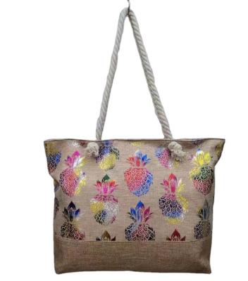 China Beach Style FREE SAMPLE Large Capacity Travel Pineapple Cotton & Polyester Extra Large Canvas Tote Bags for sale