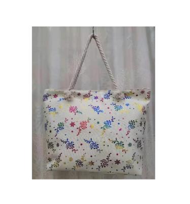 China FREE SAMPLE New Style Beach Style Travel Large Capacity Metallic Floral Cotton & Polyester Extra Large Canvas Tote Bags for sale