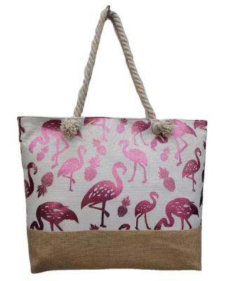 China Free Sample Beach Style New Style Fashion Custom Shoulder Bag Printing Flamingos Shopping Tote Beach Bags Cotton for sale