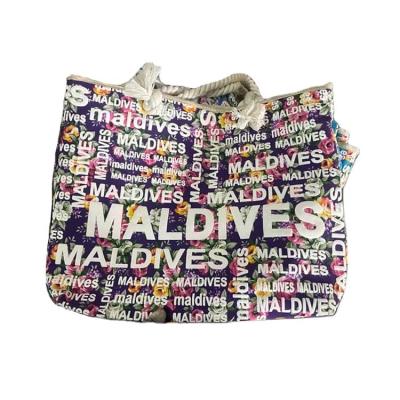 China Custom Fashion Foam Logo Travel Souvenir Coastal Canvas Women Maldives Summer Beach Bag for sale