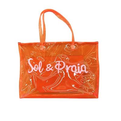 China Custom Logo Fashion Clear Bag Women Transparent PVC Beach Bag Large Shipping Bag for sale