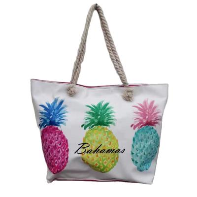 China Fashion Summer Beach Tote Bag Women Large Canvas Pineapple Beach Bag for sale