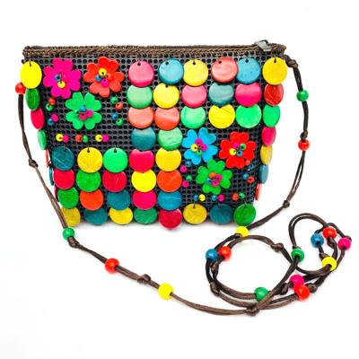 China Wholesale Vintage Coconut Shell Handmade Beaded Coin Purse Beaded Bags for sale