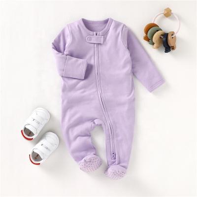 China 100% Organic Cotton 2021 New Infant Organic One Piece 100% Cotton Zipper Baby Bodysuits Spring Footie Baby Romper for sale