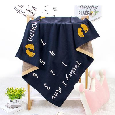 China Anti-pilling 100% Cotton Minky Knitted Elephant Jacquard Baby Milestone Blanket Monthly for sale