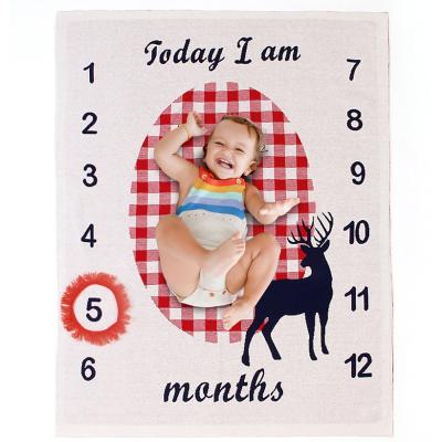 China Anti-pilling Keepsake Photo Knitted Deer Jacquard Milestone Monthly Baby Blanket for sale