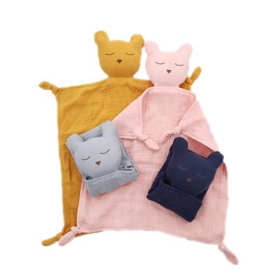 China Soothe Organic Baby Sleep Bear Muslin Cotton Baby Comforter Blanket Baby Toy for sale