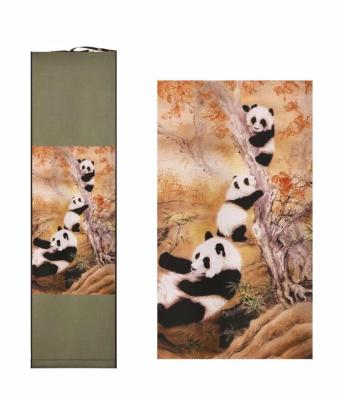 China Wall Art Scroll Silk Painting Classic Calligraphy Craft For Gift Panda for sale