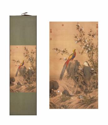 China Wall Art Scroll Silk Painting Classic Calligraphy Craft For Gift Spring Landscape for sale