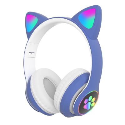 China Cat Ears Shape Design Wireless Earphone Tender Products Cat Ears Wearing BT 5.0 LED Light Macaroon Colors Wireless Earphone STN28 for sale