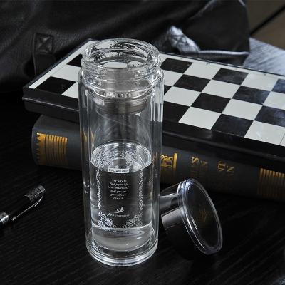 China Double Wall Glass Minimalist Vehicle Mounted Bottle With Sleek Lid And Tea Infuser Crystal Drinking Water Bottle for sale