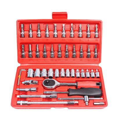 China Universal High Quality Multifunctional Chrome Vanadium Steel Wrench Socket 46pcs Repair Tool Kit For Cars With Plastic Black Box for sale