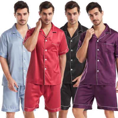 China 2021 summer high quality men's sleepwear shorts QUICK DRY silk sleeve woven 2 pieces satin solid pajama set for sale