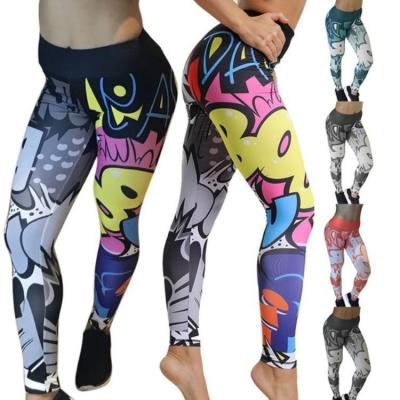 China New Antibacterial Digital Printing High Elastic Mid-waist Sports Running Ankle-Length Pants Trousers Fitness Yoga Bottoms for sale