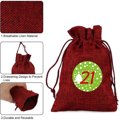 China Eco Friendly Christmas Advent Calendars Santa Sack Advent Bags Small Gift Bags To Fill Christmas Party Burlap Bags for sale