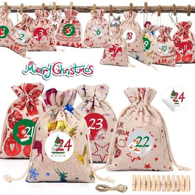 China Eco Friendly Christmas Santa Sacks 2021 Small Gift Bags To Fill Christmas Countdown Burlap Bags Tree With Drawstring for sale