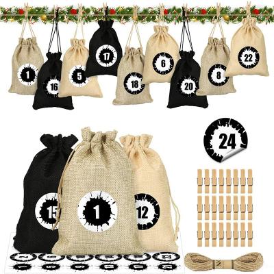 China Eco Friendly Advent Calendar Bags Small Christmas Gift Bags Santa Sack Burlap Bags Tree Hanging Hessian Bags for sale