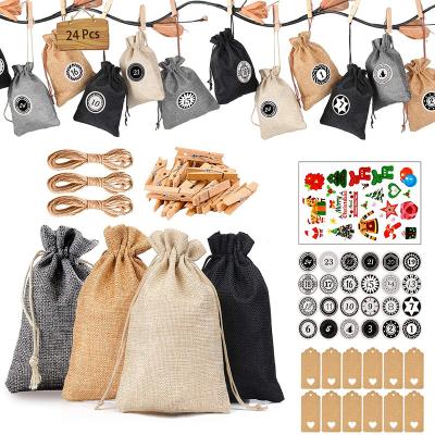 China Eco-friendly Christmas Advent Calendar Sack Bags Gift Advent Calendar Kit Hanging Burlap bags for decoration for sale