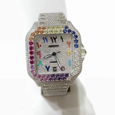 China Waterproof Luxury Mens Wrist Watch Fashion Moissanite Diamond Colorful Sustom Watch for sale