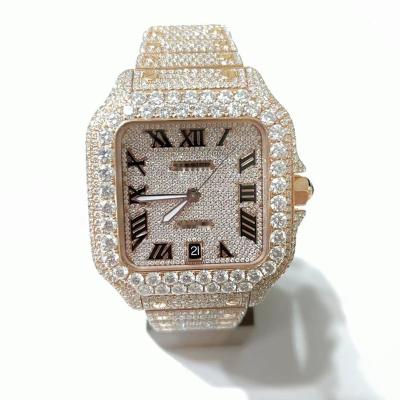 China Luxury Fashion Waterproof Rose Gold Number Diamond Watch Men Europe America Full Roman High Quality Hip Hops Watch Chain for sale