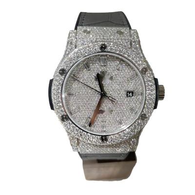 China Hip Hop Diamond Luxury Watch Jewelry Men's Wrist Digital Moissanite Waterproof Quartz Watches Silver Black Strap for sale